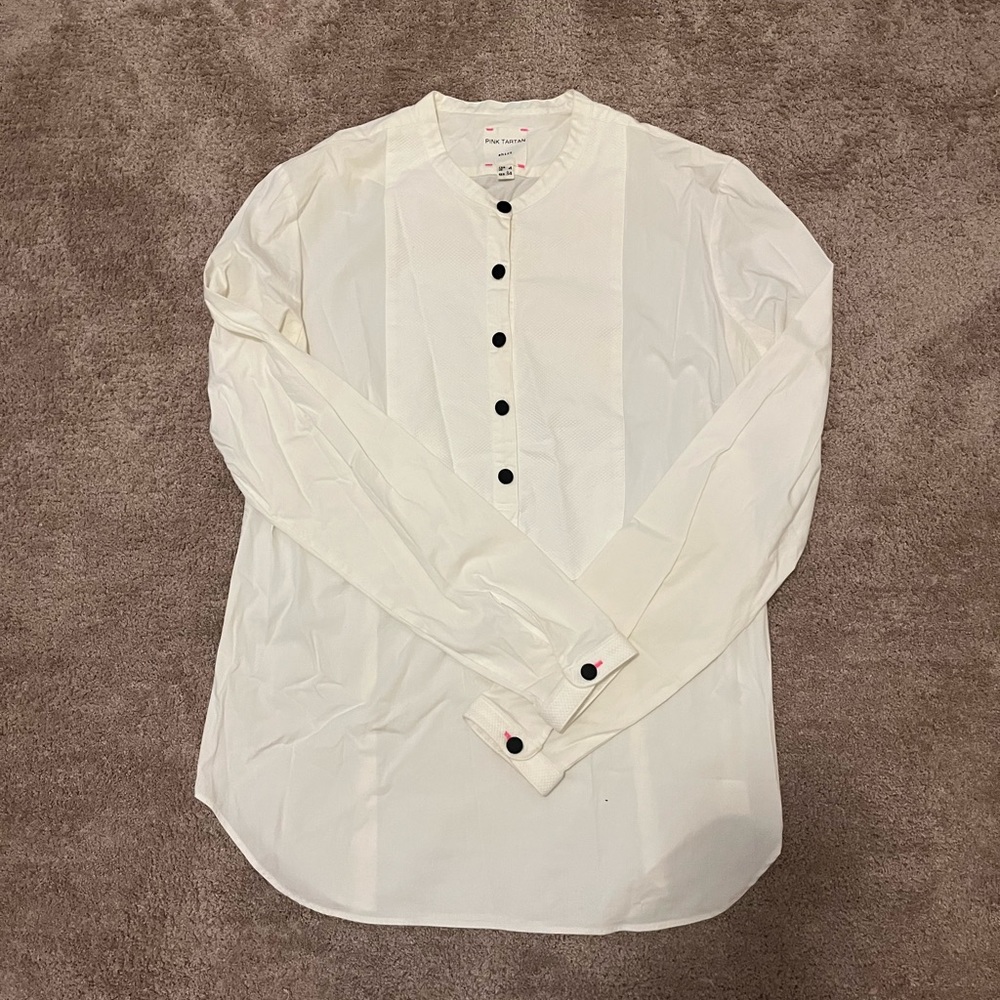 Pink Tartan Collarless Tuxedo Shirt